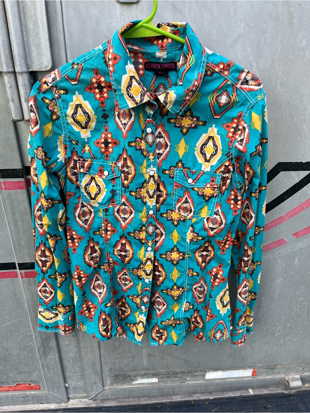 Rock & Roll Cowgirl Turquoise Southwest Print Shirt